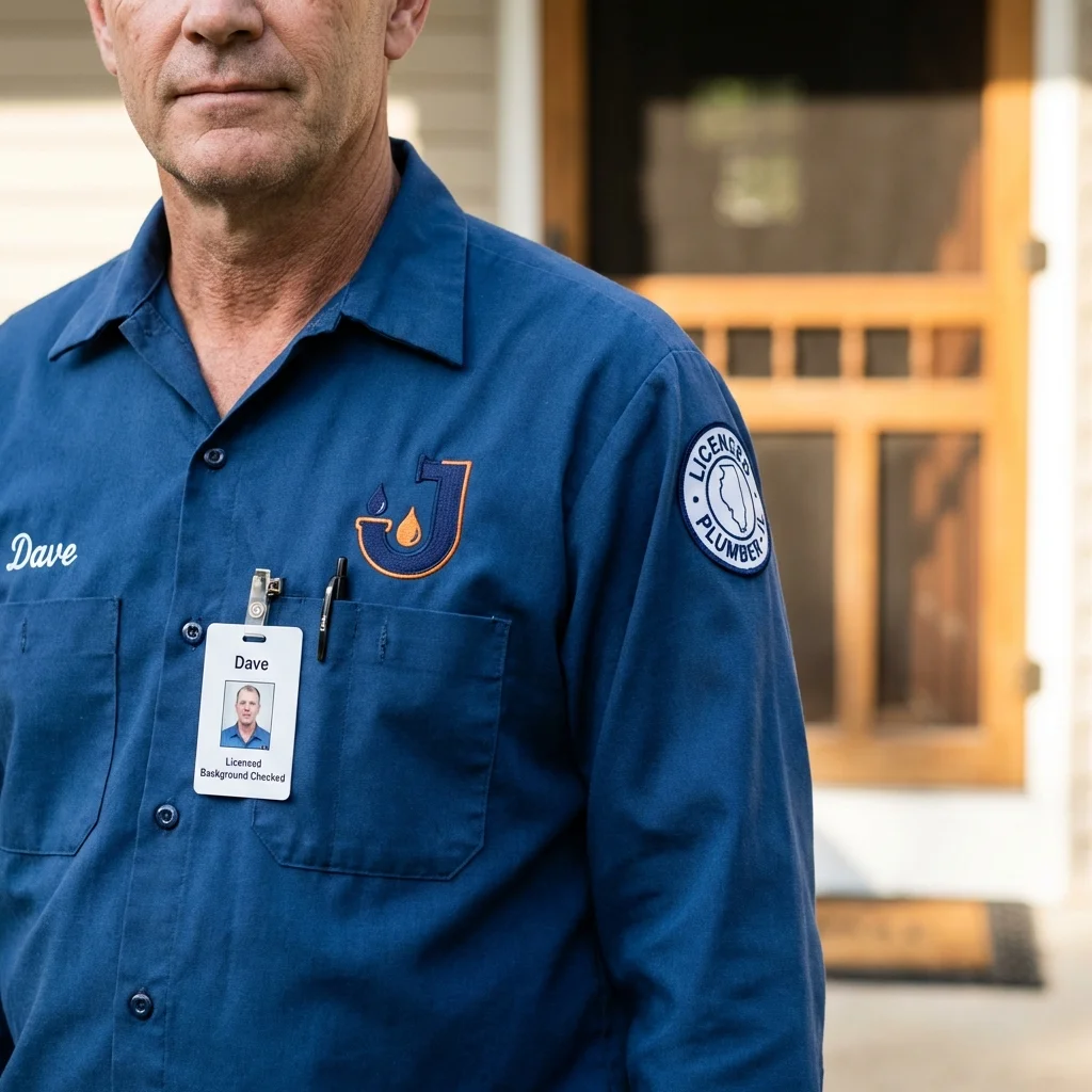 Licensed plumber showing ID badge in East Berlin, PA