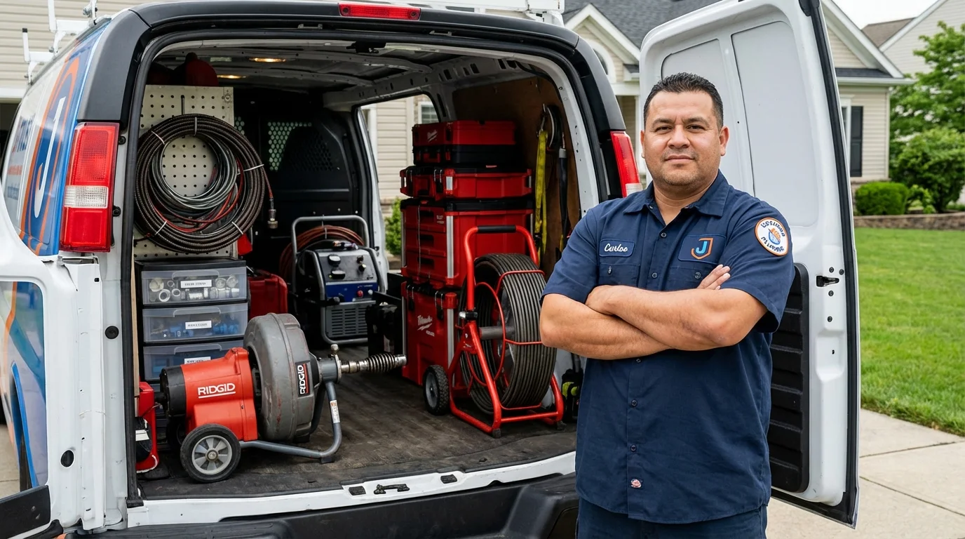 Professional drain cleaning equipment and Johns Plumbing LLC plumber in East Berlin