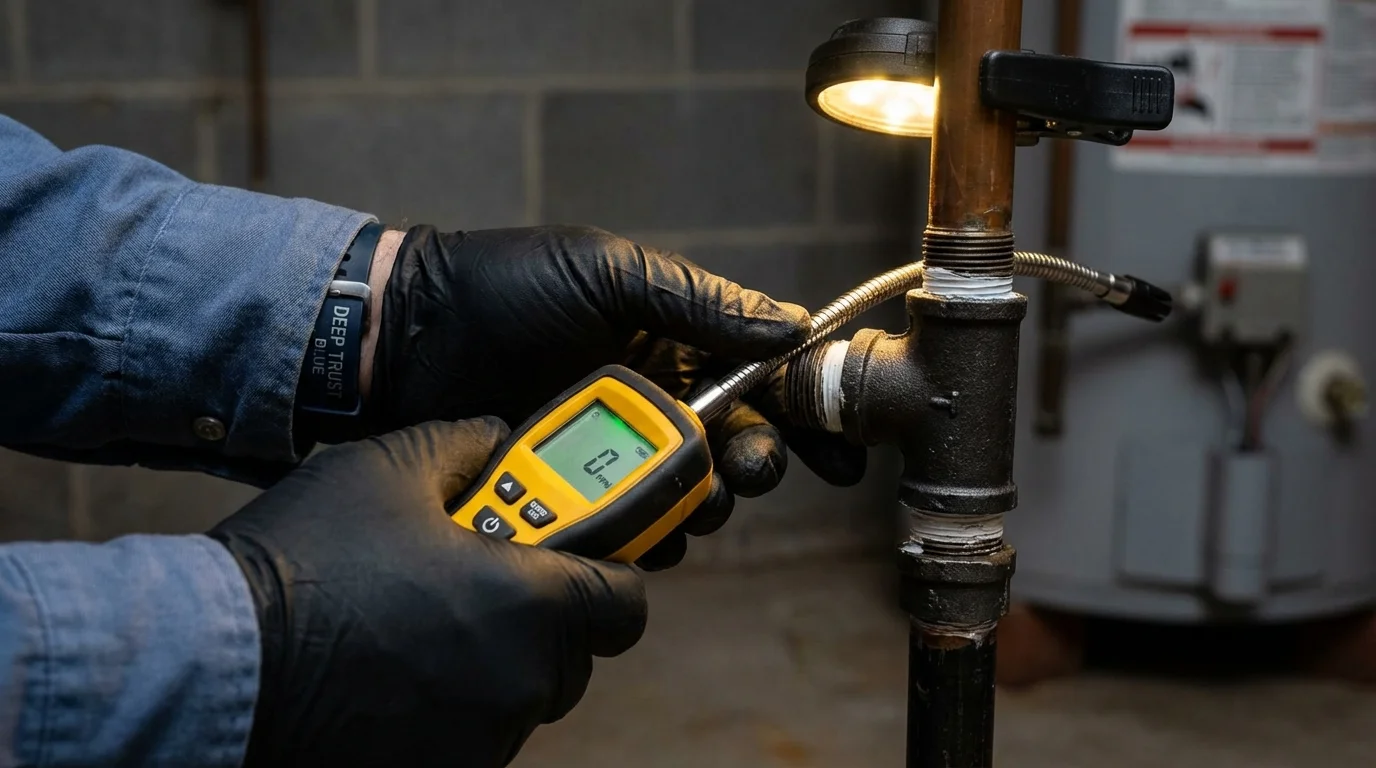 Gas leak detection with electronic sniffer by Johns Plumbing LLC in East Berlin