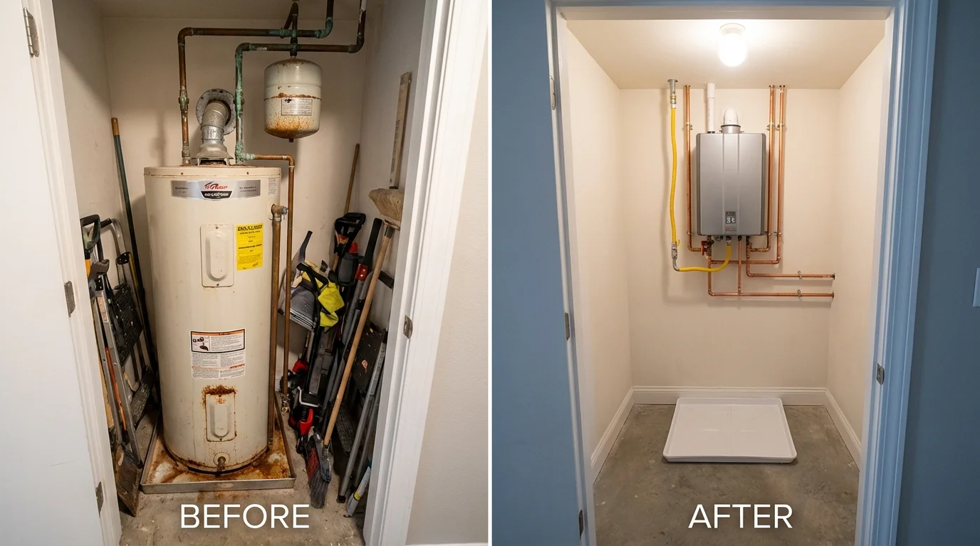 Tank water heater versus wall-mounted tankless unit comparison for East Berlin, PA homeowners