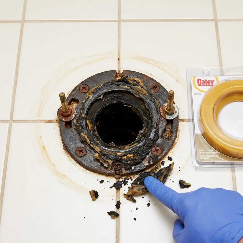 Failed wax ring showing water seepage at the base of a toilet in a East Berlin, PA home