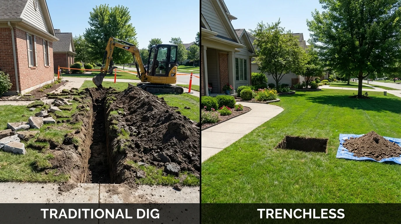 Trenchless sewer repair with minimal yard damage versus traditional excavation in East Berlin, PA